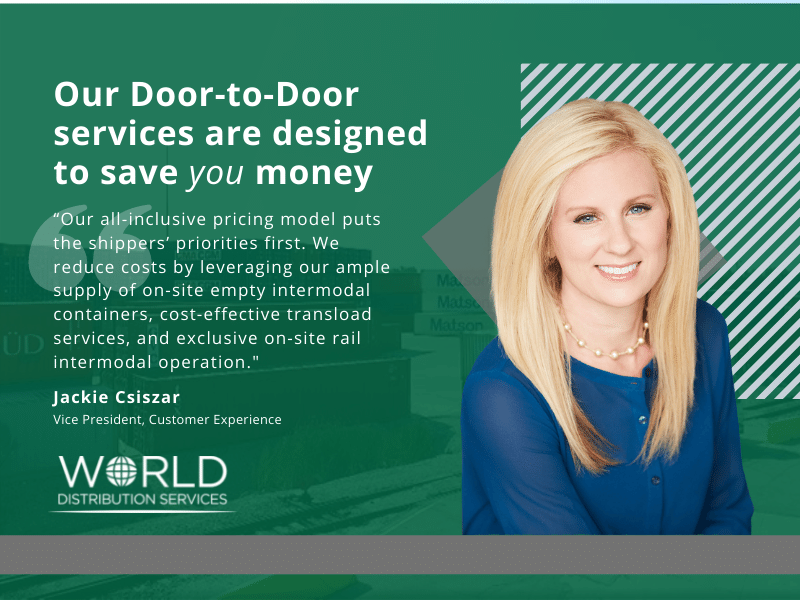 WDS VP of Customer Experience Jackie Csiszar explains how CTF services save shippers money. "“Our all-inclusive pricing model puts the shippers’ priorities first. We reduce costs by leveraging our ample supply of on-site empty intermodal containers with our cost-effective transload services and our exclusive on-site rail intermodal operation that virtually eliminates all container drayage cost."