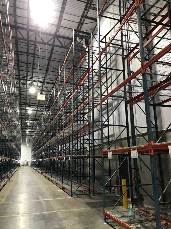 The new WDS Linden facility is equipped with high bay racking for storing retail goods.